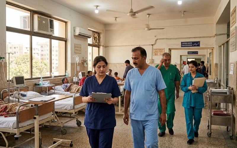Pakistani doctors wearing Clozzi scrubs on a ward